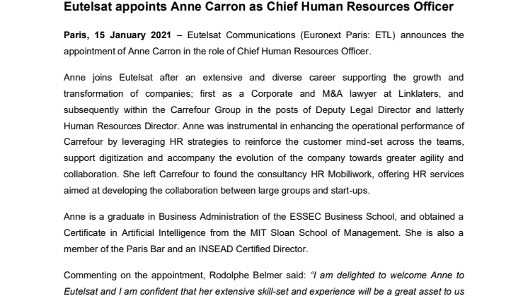 ​Eutelsat appoints Anne Carron as Chief Human Resources Officer
