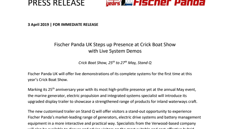 Fischer Panda UK Steps up Presence at Crick Boat Show with Live System Demos