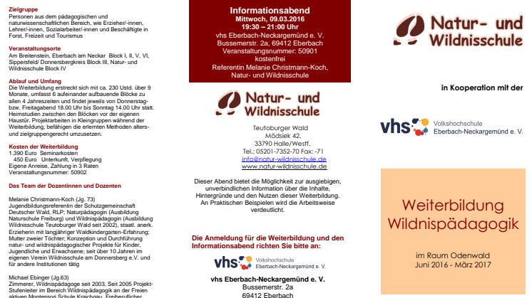 Vom Beruf zur Berufung - Weiterbildung Wildnispädagogik mit Start im Juni 2016 - Infoabend am 28.04.2016 in Eberbach