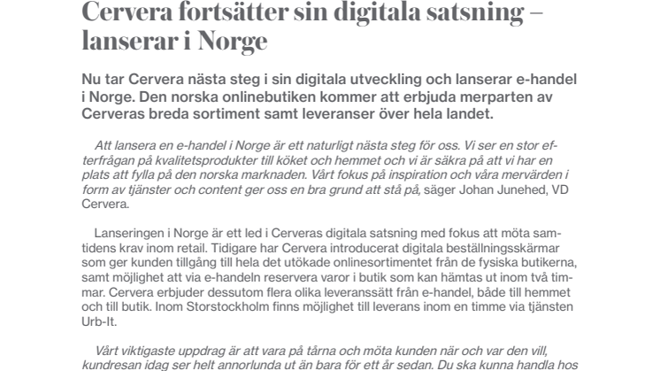 Cervera fortsätter sin digitala satsning – lanserar i Norge