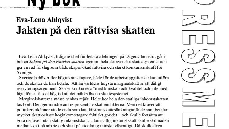 Ny bok: Jakten på den rättvisa skatten av Eva-Lena Ahlqvist
