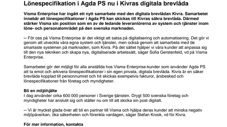 Lönespecifikation i Agda PS nu i Kivras digitala brevlåda