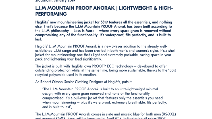 L.I.M MOUNTAIN PROOF ANORAK | LIGHTWEIGHT & HIGH-PERFORMING