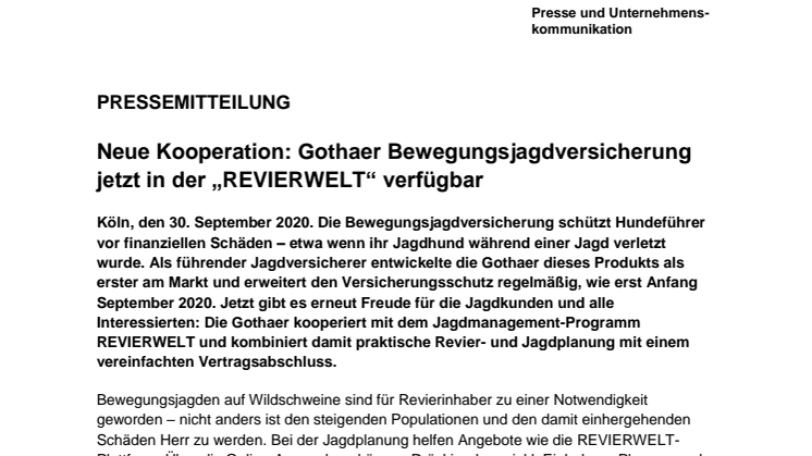 Neue Kooperation: Gothaer Bewegungsjagdversicherung jetzt in der „REVIERWELT“ verfügbar