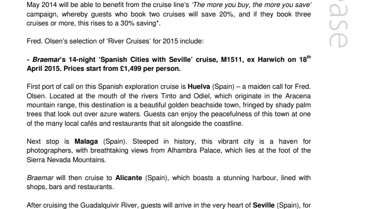 Relax on a Fred. Olsen Cruise Lines’ ‘River Cruise’ in 2015