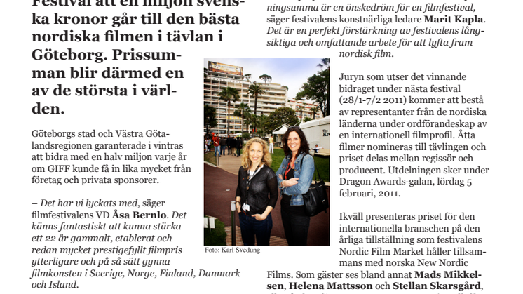 Göteborg International Film Festival höjer prissumma till en miljon