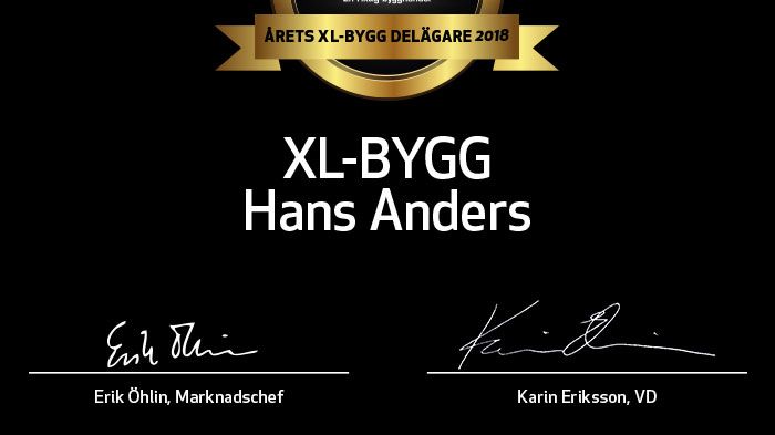 Årets XL-BYGG delägare 2018 är XL-BYGG Hans Anders! 