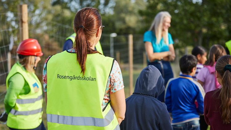 Barn från Rosengårdsskolan på besök på projektet BoKlok Botildenborg, Västra Kattarp, Malmö. 