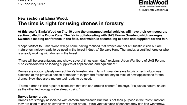 New section at Elmia Wood: The time is right for using drones in forestry
