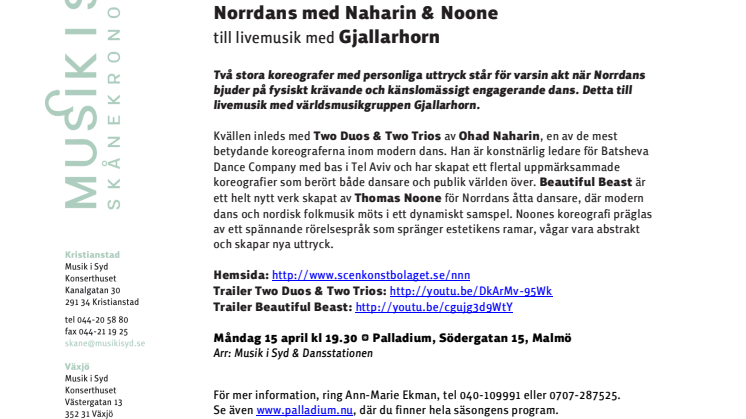 Norrdans med Naharin & Noone till livemusik med Gjallarhorn