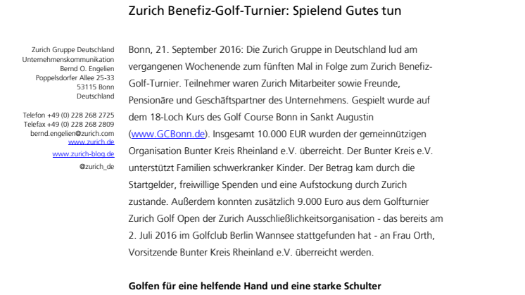 Zurich Benefiz-Golf-Turnier: Spielend Gutes tun