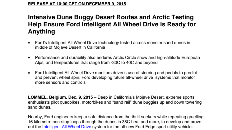 Intensive Dune Buggy Desert Routes and Arctic Testing Help Ensure Ford Intelligent All Wheel Drive is Ready for Anything