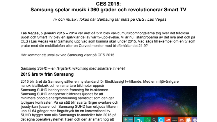 ​CES 2015: Samsung spelar musik i 360 grader och revolutionerar Smart TV