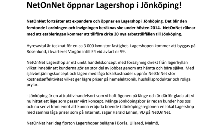 NetOnNet öppnar Lagershop i Jönköping!