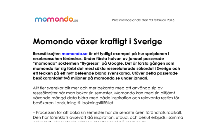 Momondo växer kraftigt i Sverige