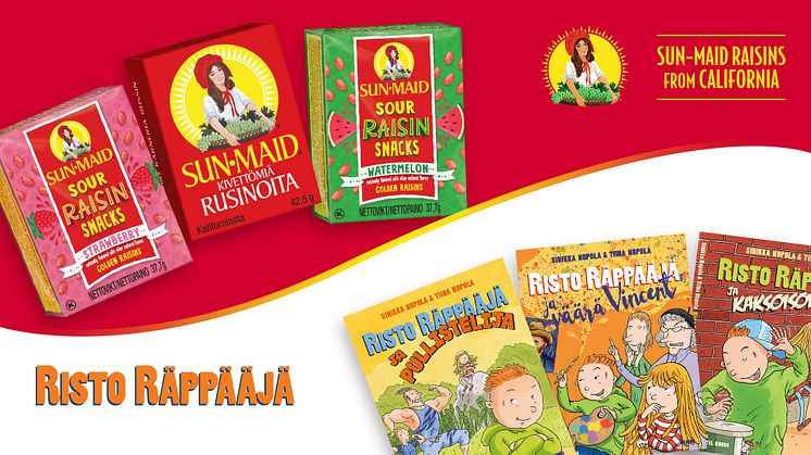 Sun-Maid -rusinat ja Risto Räppääjä kannustavat yhdessä lapsia ja nuoria lukemaan