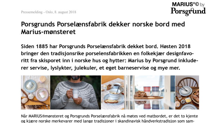 Porsgrunds Porselænsfabrik dekker norske bord med Marius-mønsteret
