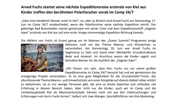 Pressemeldung: Grundschüler*innen treffen den berühmten Polarforscher Arved Fuchs im Camp 24/7