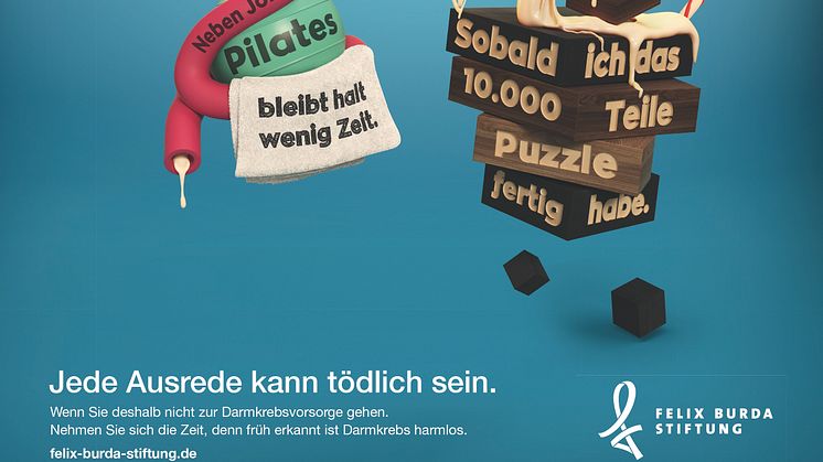 Sondermotiv: Werbeanzeige zum Darmkrebsmonat März "Jede Ausrede kann tödlich sein". 