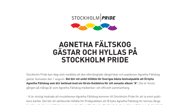 Agnetha Fältskog gästar och hyllas på Stockholm Pride