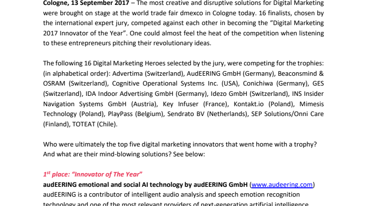 The Digital Marketing 2017 Innovation World Cup Winners