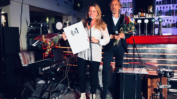 Gry Forssell tar emot priset som Årets Programledare på Radiogalan 2018.
