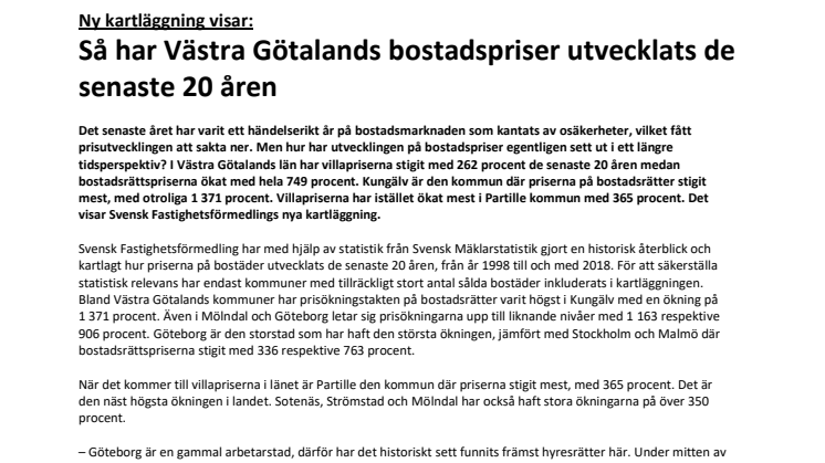 Ny kartläggning visar: Så har Västra Götalands bostadspriser utvecklats de senaste 20 åren