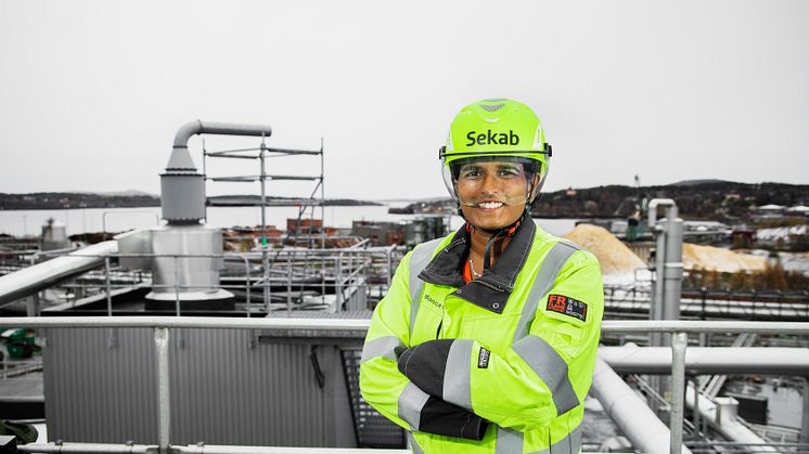 Monica Normark, CTO på Sekab. På taket till Biorefinery Demoplant i Örnsköldsvik.