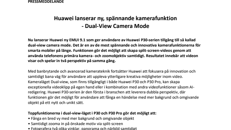 Huawei lanserar ny, spännande kamerafunktion - Dual-View Camera Mode