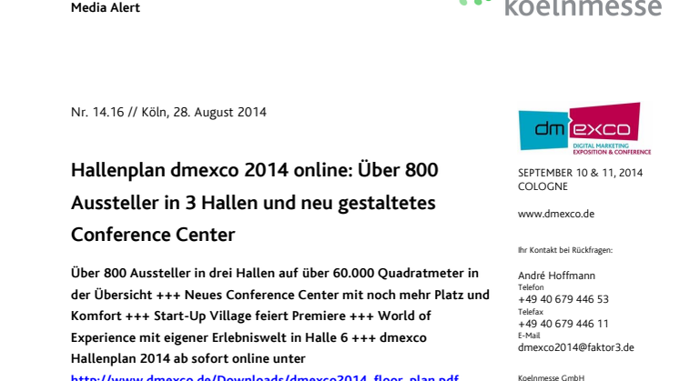 Hallenplan dmexco 2014 online: Über 800 Aussteller in 3 Hallen und neu gestaltetes Conference Center