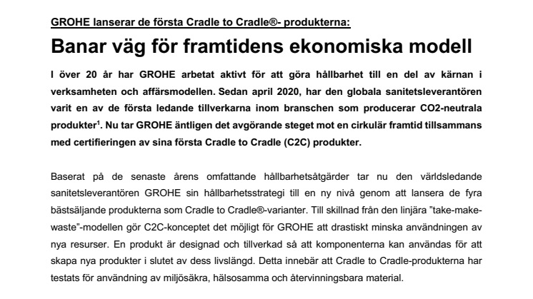 GROHE lanserar de första Cradle to Cradle®- produkterna: Banar väg för framtidens ekonomiska modell