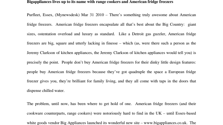 Bigappliances lives up to its name with range cookers and American fridge freezers