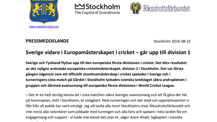 Sverige vidare i Europamästerskapet i cricket – går upp till division 1 