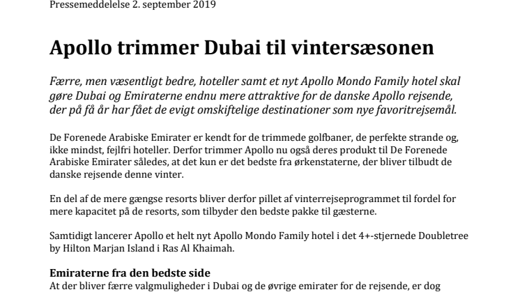 Apollo trimmer Dubai til vintersæsonen