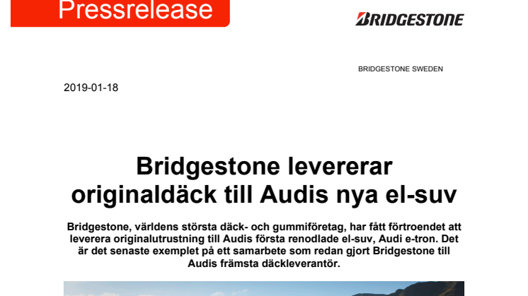 Bridgestone levererar originaldäck till Audis nya el-suv