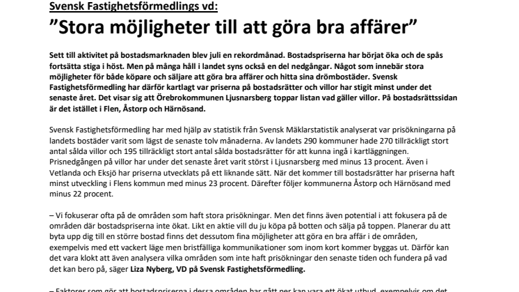 Svensk Fastighetsförmedlings vd: ”Stora möjligheter till att göra bra affärer”