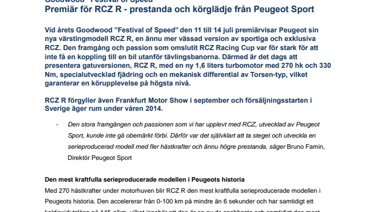 Premiär för RCZ R - prestanda och körglädje från Peugeot Sport