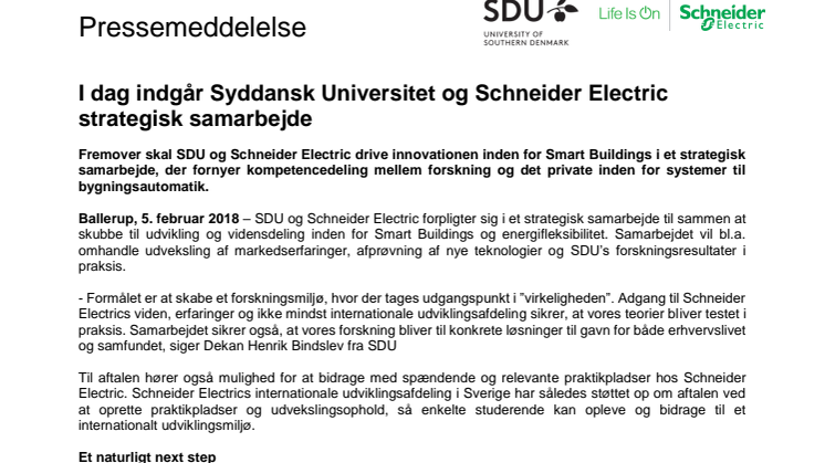 Syddansk Universitet og Schneider Electric indgår strategisk samarbejde