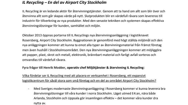 IL Recycling – En del av Airport City Stockholm