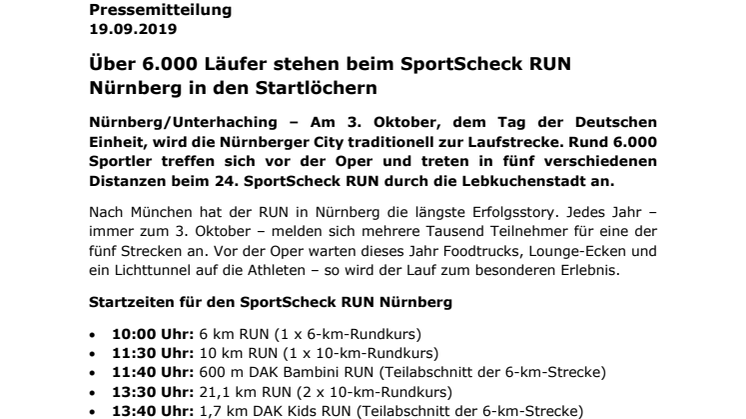Über 6.000 Läufer stehen beim SportScheck RUN Nürnberg in den Startlöchern