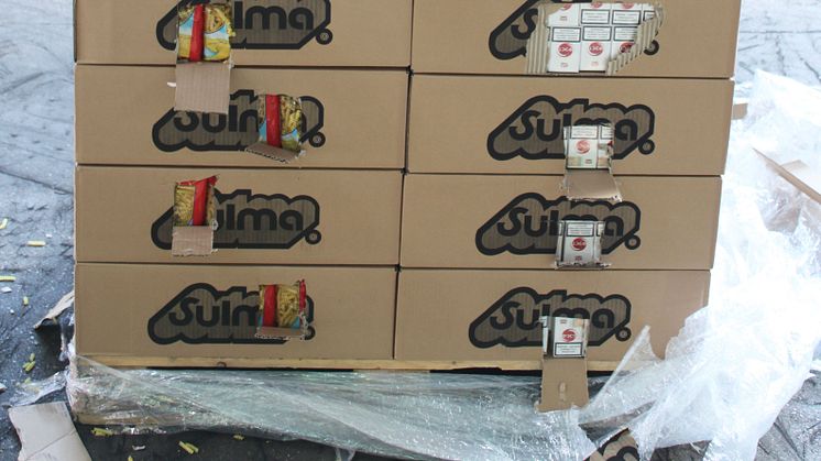Pallets of pasta cigarette smuggler jailed - Boxes of pasta and cigarettes (SE 17.16)