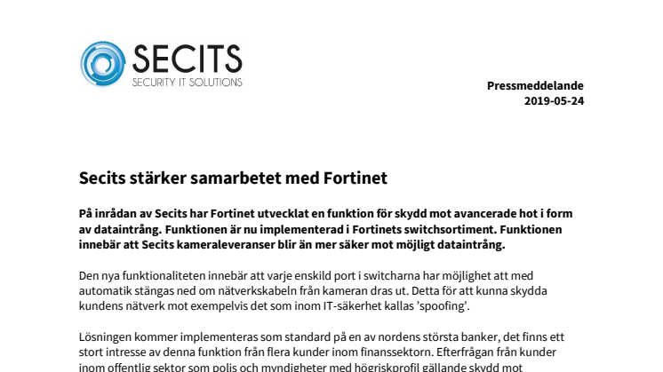 Secits stärker samarbetet med Fortinet