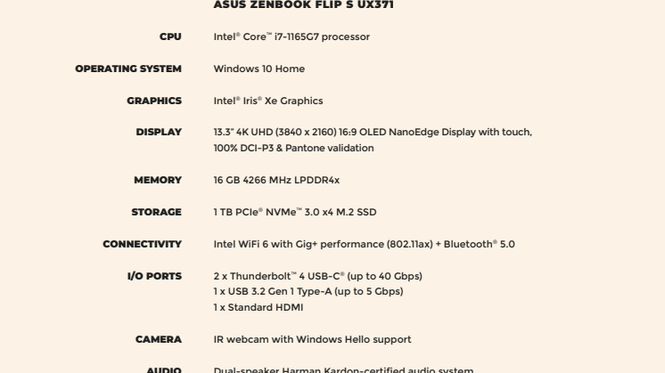 ASUS ZenBook Flip S (UX371) - (Specification sheet)