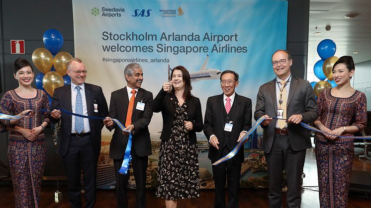 Flyglinjen Stockholm - Singapore invigdes på Arlanda idag av handelsminister Ann Linde, Swedavia och Singapore Airlines. Foto: Sören Andersson