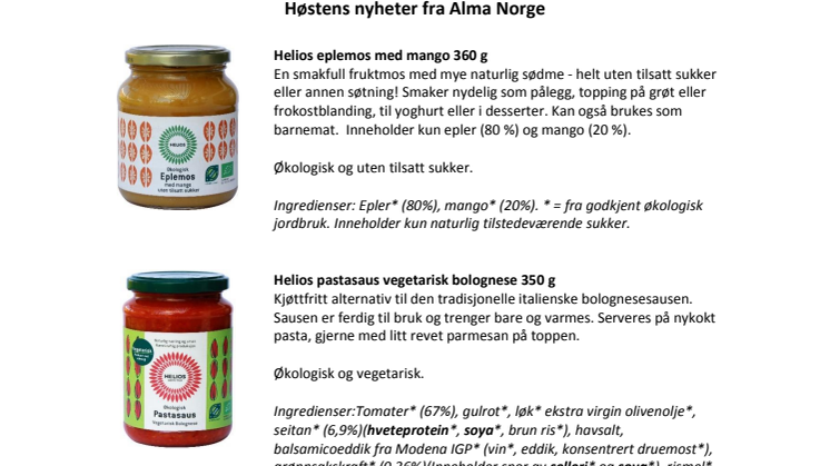 Nyheter fra Alma Norge uke 38 2016 produktark 30.08.2016