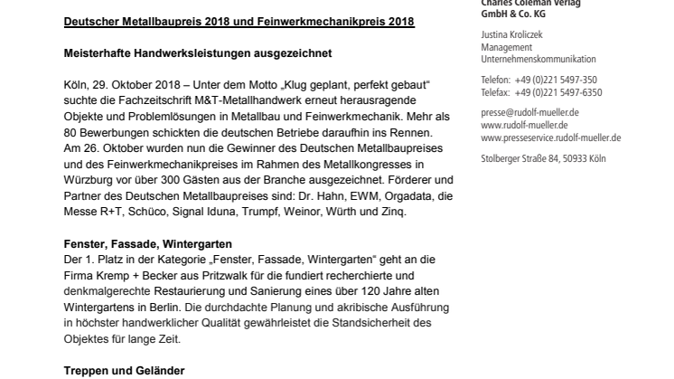 Deutscher Metallbaupreis 2018 und Feinwerkmechanikpreis 2018 