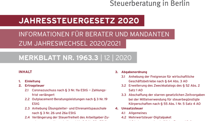 Mandanten-Informationen zum Jahreswechsel  2020/2021 zum Jahreswechsel