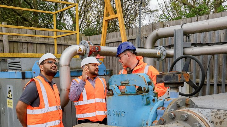 PhD student Rana Faisal Shahzad and Dr Shahid Rasul discussing a CO2 recycling project with Dan Ferguson of SUEZ recycling and recovery UK, at the SUEZ plant in North Tyneside.