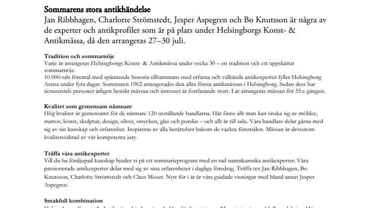 Helsingborgs Konst- & Antikmässa - Pressinbjudan