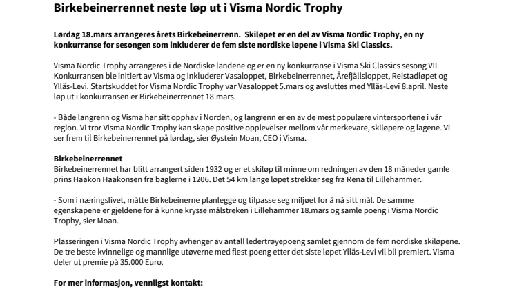 ​Birkebeinerrennet neste løp ut i Visma Nordic Trophy